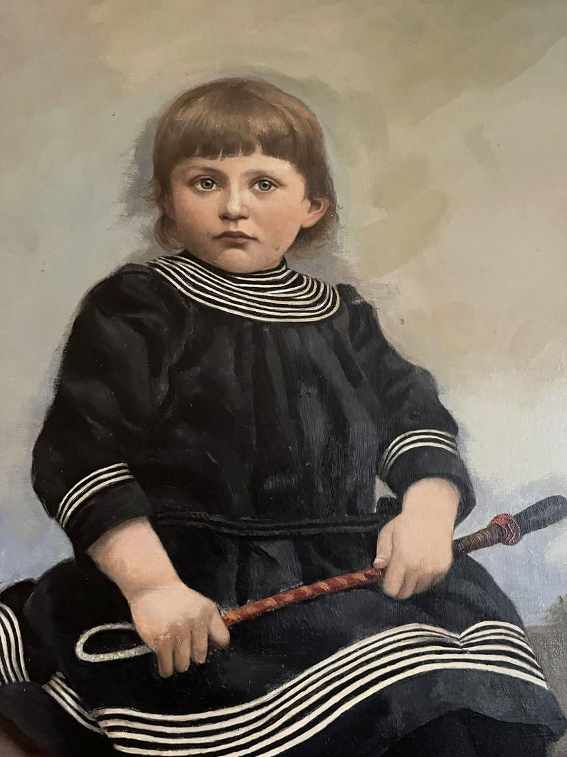 PORTRAIT PAINTING OF A CHILD HOLDING A BUGGY WHIP (1 of 4)