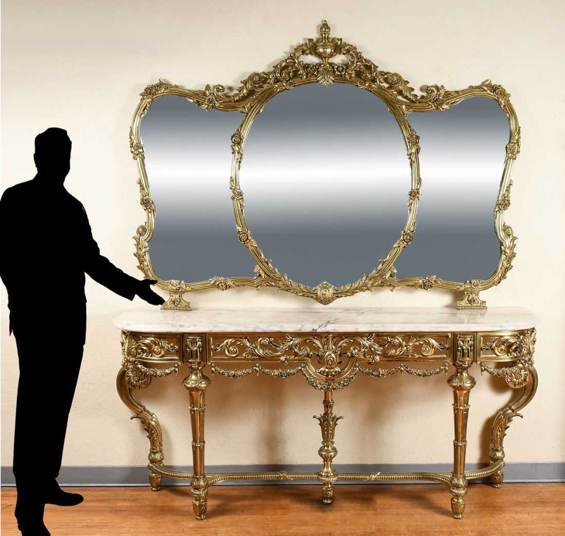 FINE MARBLE TOP BRASS CONSOLE TABLE & MIRROR (1 of 7)