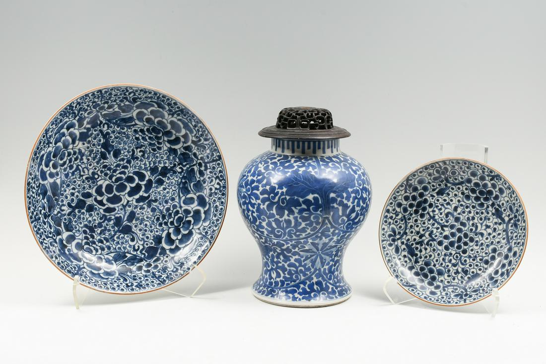 3 PC. CHINESE BLUE & WHITE BOWLS LAMP BASE (1 of 9)