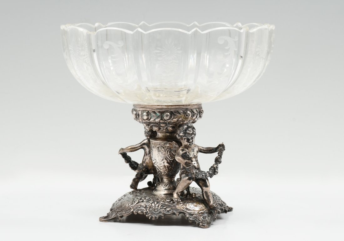 GERMAN SILVER AND ENGRAVED GLASS COMPOTE (1 of 6)