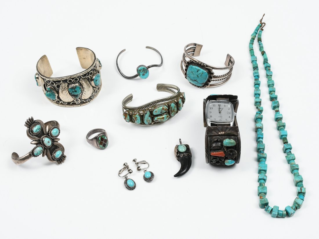 10PC TURQUOISE AND SILVER JEWELRY LOT (1 of 7)