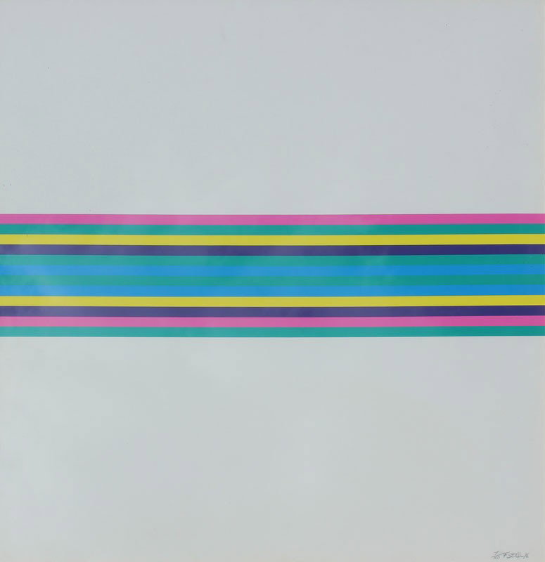 FRANK STELLA? SERIGRAPH: FRANK STELLA? SERIGRAPH: Geometric Composition in Colors, Serigraph, 26" x 26", signed lower right, dated 76, numbered 7/100, gold frame, 30" x 30".