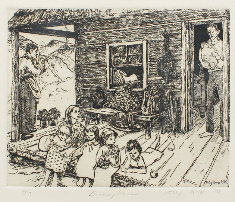 POLLY KNIPP HILL GRANNY WOMAN ETCHING: HILL, Polly Knipp, (American, 1900-1990): ''Granny Woman'', Etching, sight size 9 1/2'' x 11 1/4'', signed, titled and numbered 6/10, framed, 17'' x 18 1/2''.