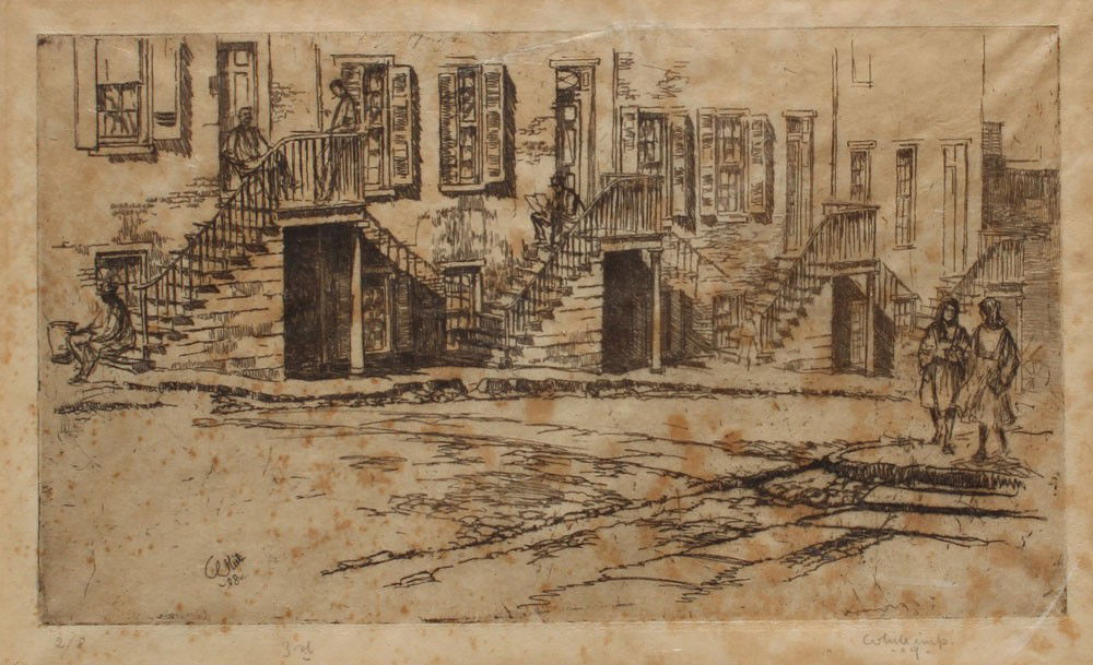 CHARLES WHITE BALTIMORE ETCHING: WHITE, Charles Henry, (American, 1878-): ''An Old Byway - Baltimore'', Etching, 10 1/4'' x 15 1/2'', penciled signed lower right and dated 1909, numbered 2/8, 3rd state, titled in the lower right marg