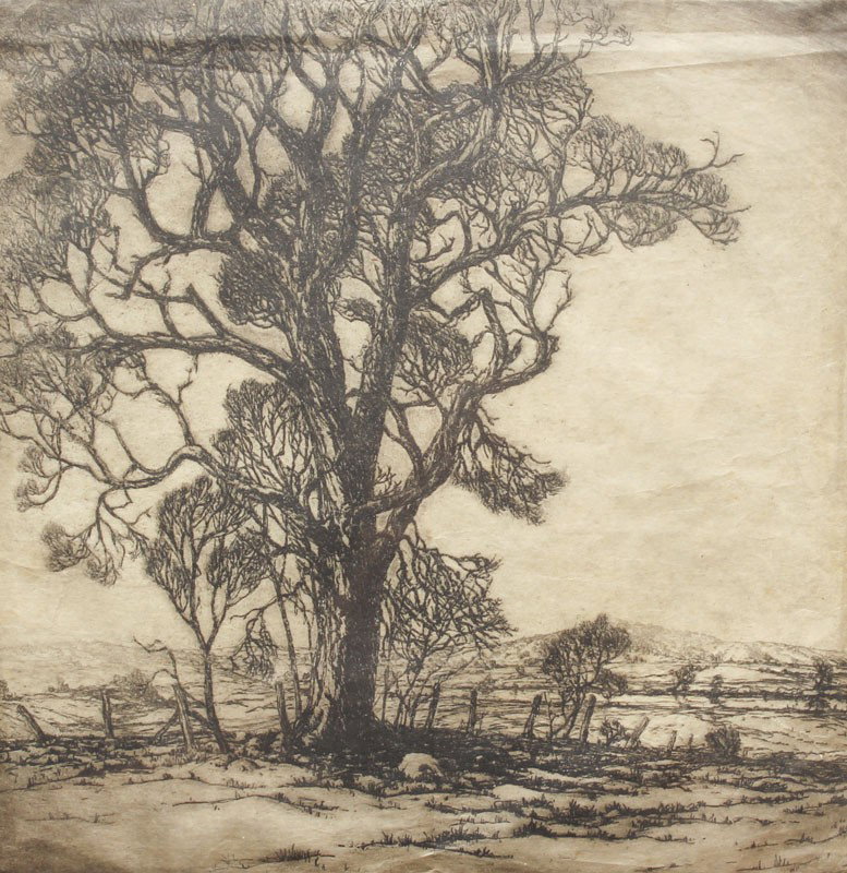 PAUL JENSEN ST CHARLES ROAD ETCHING: JENSEN, Paul, John, (American, 1904-): ''On the St. Charles Road'', Dry Point Etching, 11 2/2'' x 11 1/4'', pencil signed and dated lower right 1925, titled lower left and numbered 15, framed with wea