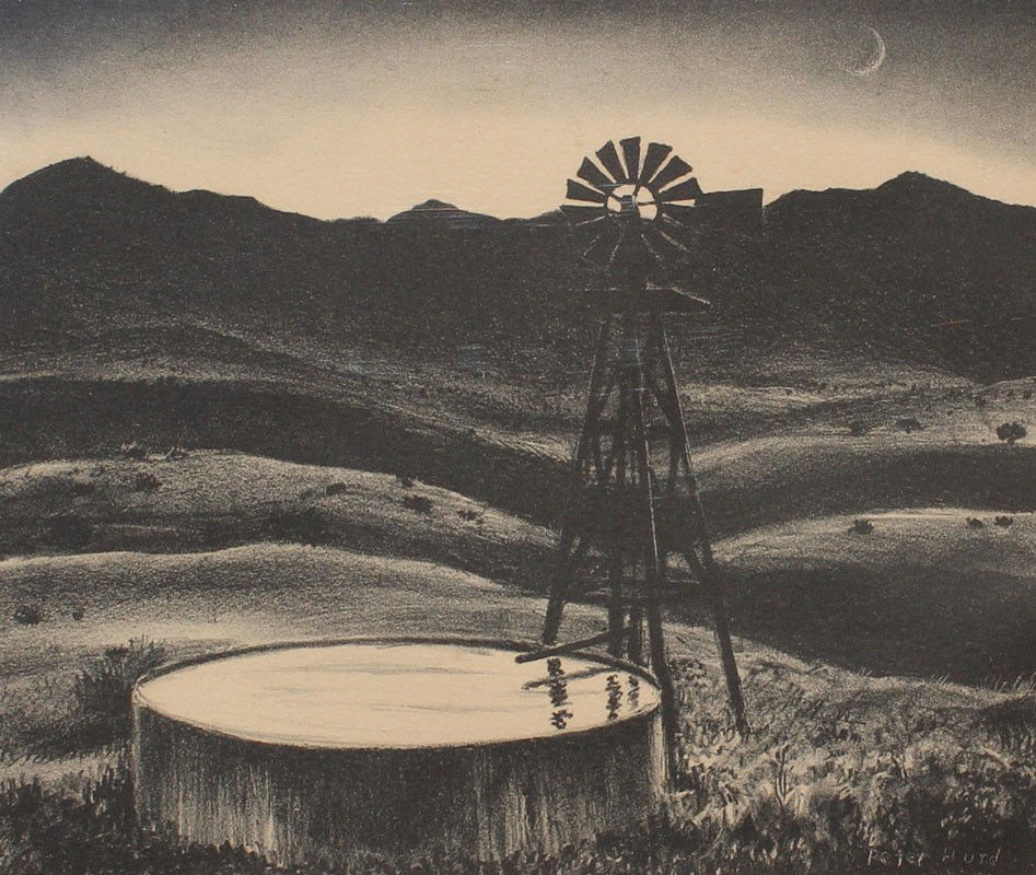 PETER HURD WATER TANK LITHOGRAPH: HURD, Peter, (Amwerican, 1904-1984): ''The Water Tank'', Lithograph, 11'' x 14 3/8'', unframed, signed in the plate, matted 15'' x 19''.
