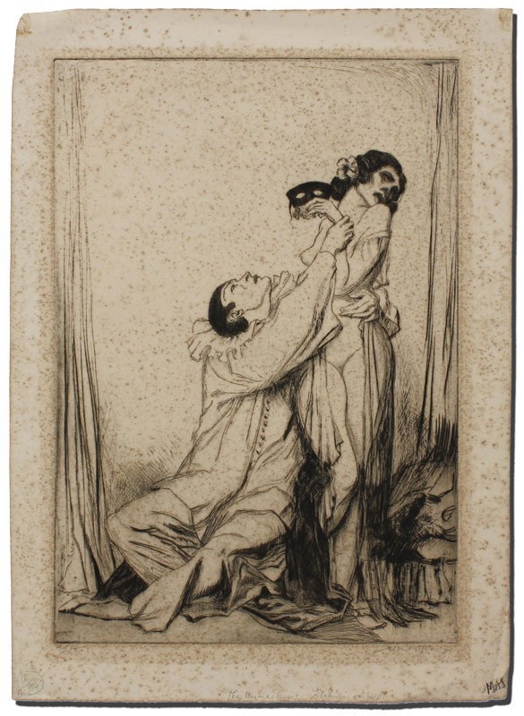 ALBERT STERNER THE UNMASKING ETCHING: STERNER, Albert, (American, 1863-1946): ''The Unmasking'', Etching With Drypoint, 15 1/8'' x 11 1/8'' with margins, pencil signed lower right, numbered edition of 50 lower left, titled in the lower ma