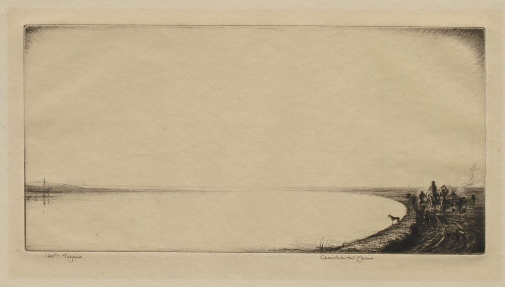 CHARLES CAIN TIGRIS RIVER ETCHING: CAIN, Charles W., (British, 1893-?): ''Tigris'', depicting the Tigris River, Etching, 10 1/4'' x 15 3/4'', pencil signed lower right, titled lower left, edition of 120, plate size 4'' x 8 3/8'', unfra