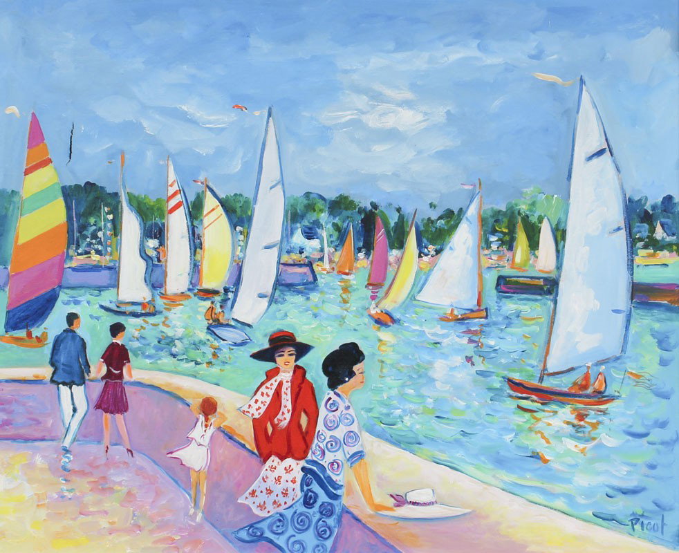 JEAN CLAUDE PICOT PAINTING CARNAC: PICOT, Jean Claude, (French, 1933-): ''Sur La Jetee A Carnac'', Oil/Canvas, 20'' x 24'', signed lower right, custom frame, 28 1/2'' x 33'', signed and titled verso.