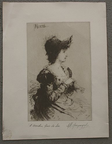 IGNAZ GAUGENGIGL MAIDEN FAIR TO SEE ETCHING: GAUGENGIGL, Ignaz Marcel, (American, 1855-1932): ''Maiden Fair To See'', Etching, 10 1/4'' x 7 3/4'' with margins, signed lower right in pencil, titled lower left also signed in the plate upper left, 