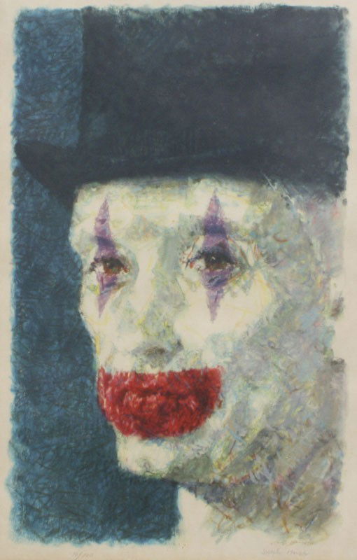JOSEPH HIRSCH CLOWN LITHOGRAPH: HIRSCH, Joseph, (American, 1910-): ''Pensive Mood'', Depicting a Clown, Lithograph, sight size 17'' x 11 1/2'', pencil signed lower right, numbered 10 of 100 lower left, also signed in the plate, peri