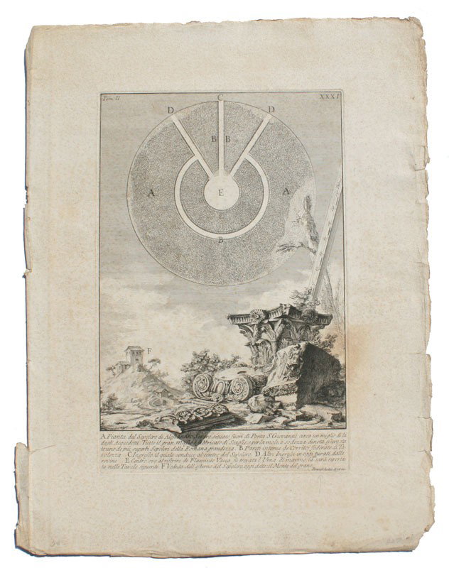 PIRANESI ENGRAVING: A PINTA DEL SEPOLCRO DI ALESSANDRO SEVRO.: Engraving by Piranesi, 22 1/4'' x 17'', unframed.
