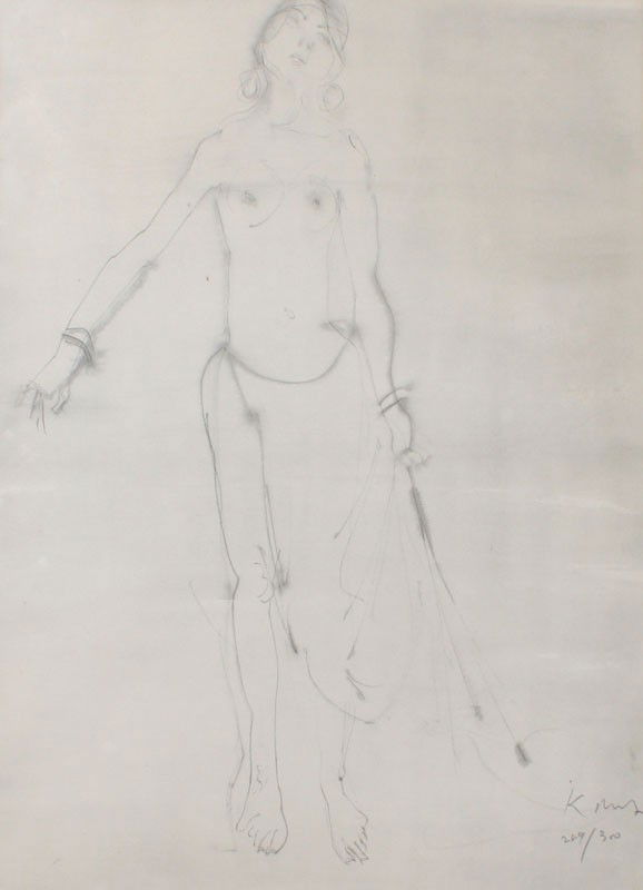 KAIKO MOTI SLAVE GIRL ETCHING: MOTI, Kaiko, (Indian, 1929-1989): ''Slave Girl'', Etching, 25'' x 18 1/2'', pencil signed lower right, numbered 289/300, custom frame, 32'' x 25 1/2''.