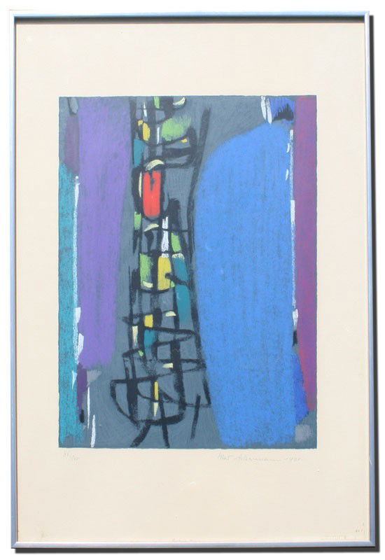 2 PC MAX ACKERMANN SERIGRAPH LOT: ACKERMANN, Max, (German, 1887-1975): 2 piece lot to include 1)''Ancient Sign'', Serigraph, sight size 19 1/2'' x 27 1/4'', pencil signed lower right, dated 1961, numbered 73 of 100 lower left, custom