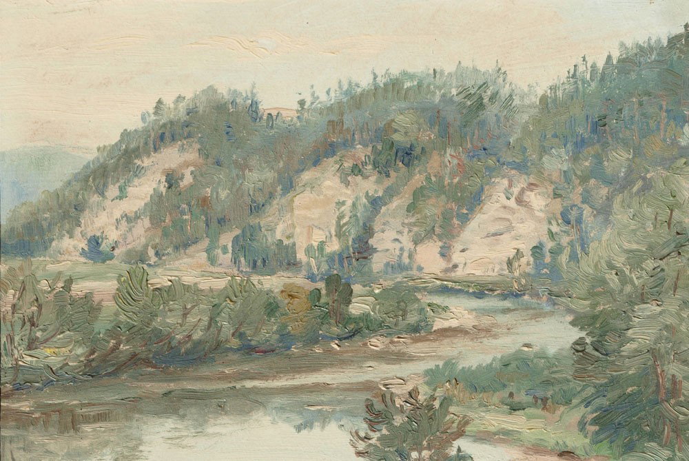 CZECHOSLOVAKIAN PAINTING SKRABANEK: SKRABANEK, Frantisek, (Czechoslovakian, 1888-): ''Sazava U Stemberku'', OIL/Board, Czechoslovakia stream through mountains, 7'' x 9 1/2'' 9 3/4 x 12''