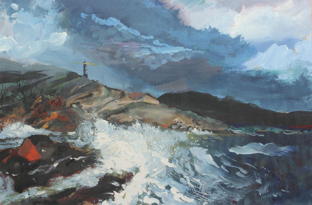 GEORGE KOSSMAN ''STORMY BAY'' TEMPERA PAINTING: KOSSMAN, George, (American 20th Century): ''Stormy Bay'', Tempera on Paper, site size 18'' x 26 1/2'', signed lower right, 53rd Chicago Artist's Exhibition label affixed verso, contemporary frame, 36