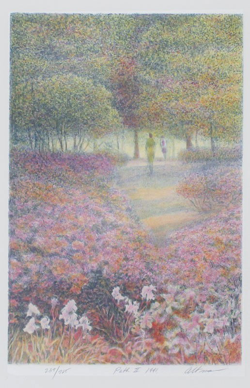 HAROLD ALTMAN PATH II LITHOGRAPH: ALTMAN, Harold, (American, 1924-): ''Path II, 1991'', Color Lithograph, sight size 15 1/4'' x 11'', pencil signed lower right, numbered 239 of 285 lower left, titled in the margin, blind stamp in the
