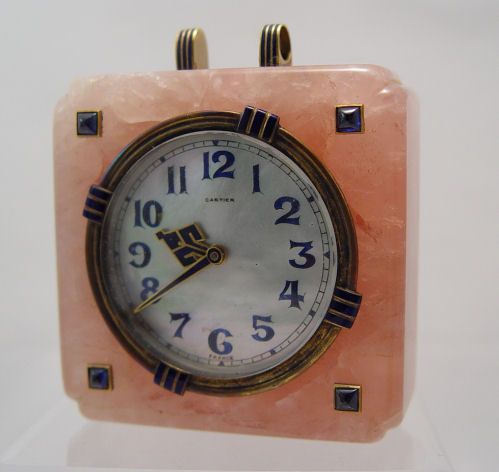 CARTIER ROSE QUARTZ TRAVEL CLOCK CIRCA 1929