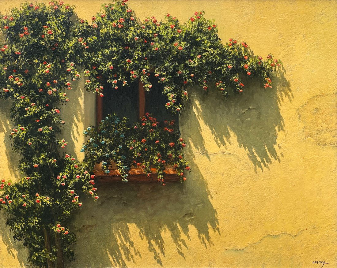 MAXIMO CORTINA FACADE WITH WINDOW AND FLOWERS PAINTING (1 of 3)