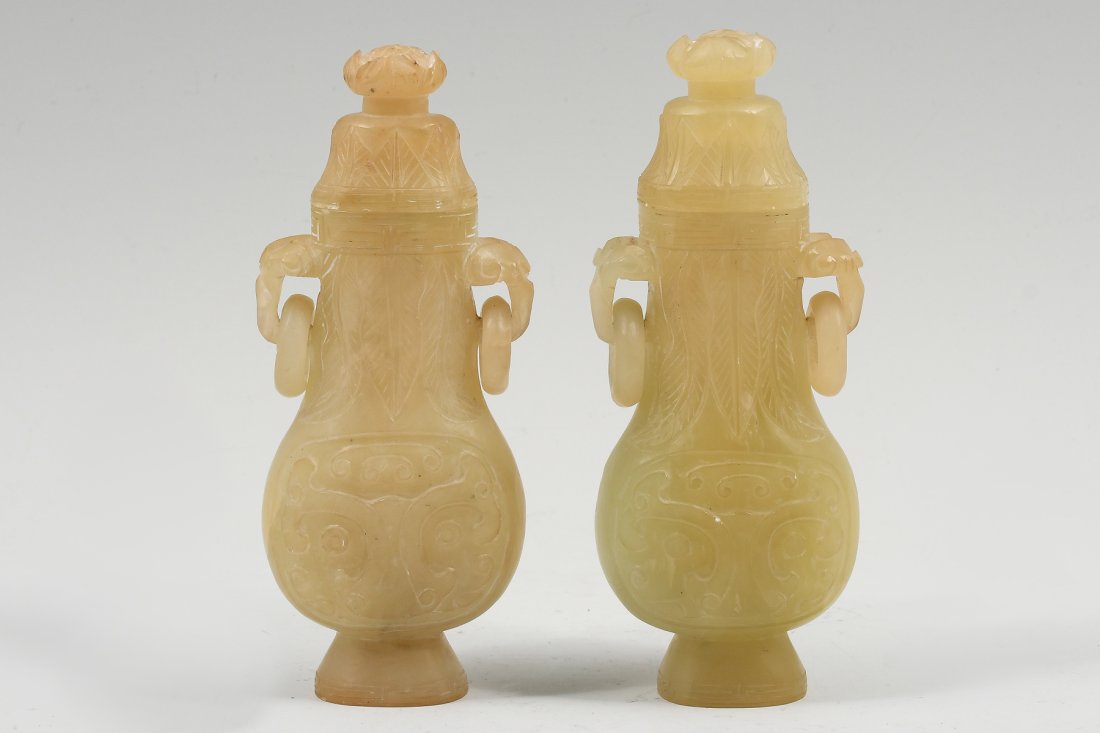 2 PC. CARVED CHINESE JADE URNS (1 of 4)