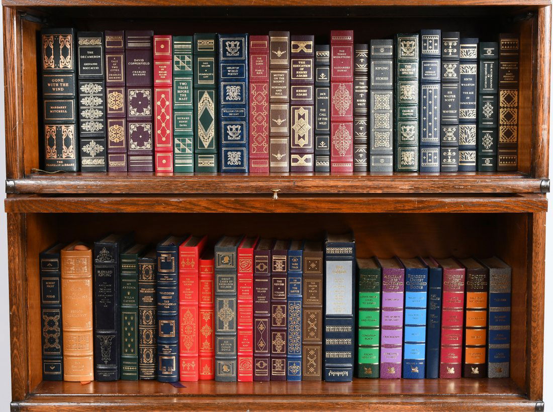 43 VOL. LEATHER BOOKS MOSTLY FRANKLIN LIBRARY: 43 VOL. LEATHER BOOKS MOSTLY FRANKLIN LIBRARY: 43 Volumes of Embossed Leather bound books, mostly Franklin Library, some Reader's Digest. Including titles such as; The Last of the Mohicans, Moby Dick,