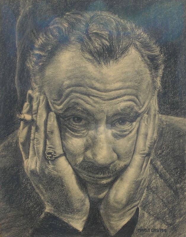 MARIO CASTRO JOHN STEINBECK PORTRAIT: CASTRO, Mario, (American, 1916-2010): Portrait of Author John Steinbeck, Charcoal, sight size 11 1/4" x 9", signed lower right, framed, 16 1/2" x 13 1/2".