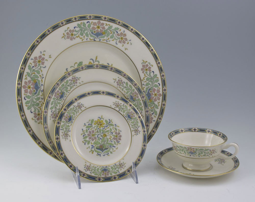 LENNOX FINE CHINA IN THE MYSTIC PATTERN 56 pc: LENNOX FINE CHINA IN THE MYSTIC PATTERN: 56 pc partial service to include 12 dinner plates (10 1/2"), 11 salad plates, 7 bread plates. 7 cups and 9 saucers.