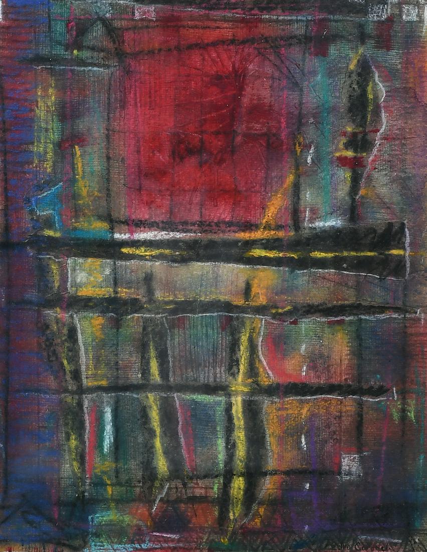 PEDRO CORONEL MIXED MEDIA ABSTRACT: CORONEL, Pedro, (Mexican, 1923-1985): Mixed Media Abstract, 14.25'' x 11'', signed lower right, framed, 24.5'' x 20.25''.