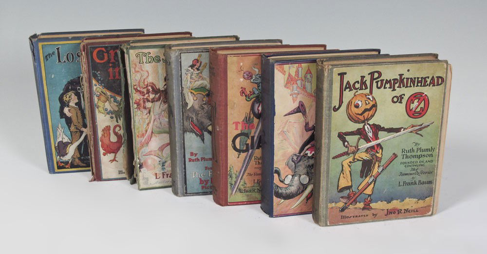 COLLECTION OF FIRST EDITION WIZARD OF OZ BOOKS: COLLECTION OF FIRST EDITION WIZARD OF OZ BOOKS: 6 first edition books of the continuing stories of OZ by Ruth Plumly Thompson, color and black and white illustrations by John R. Neill, all published b