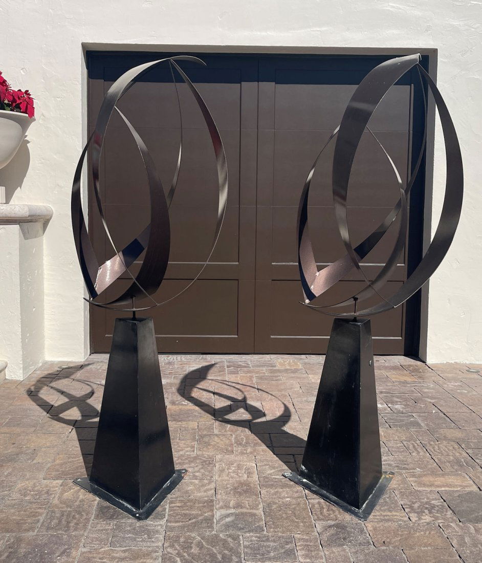TWO LARGE MODERN WELDED METAL ABSTRACT OUTDOOR SCULPTURES (1 of 1)