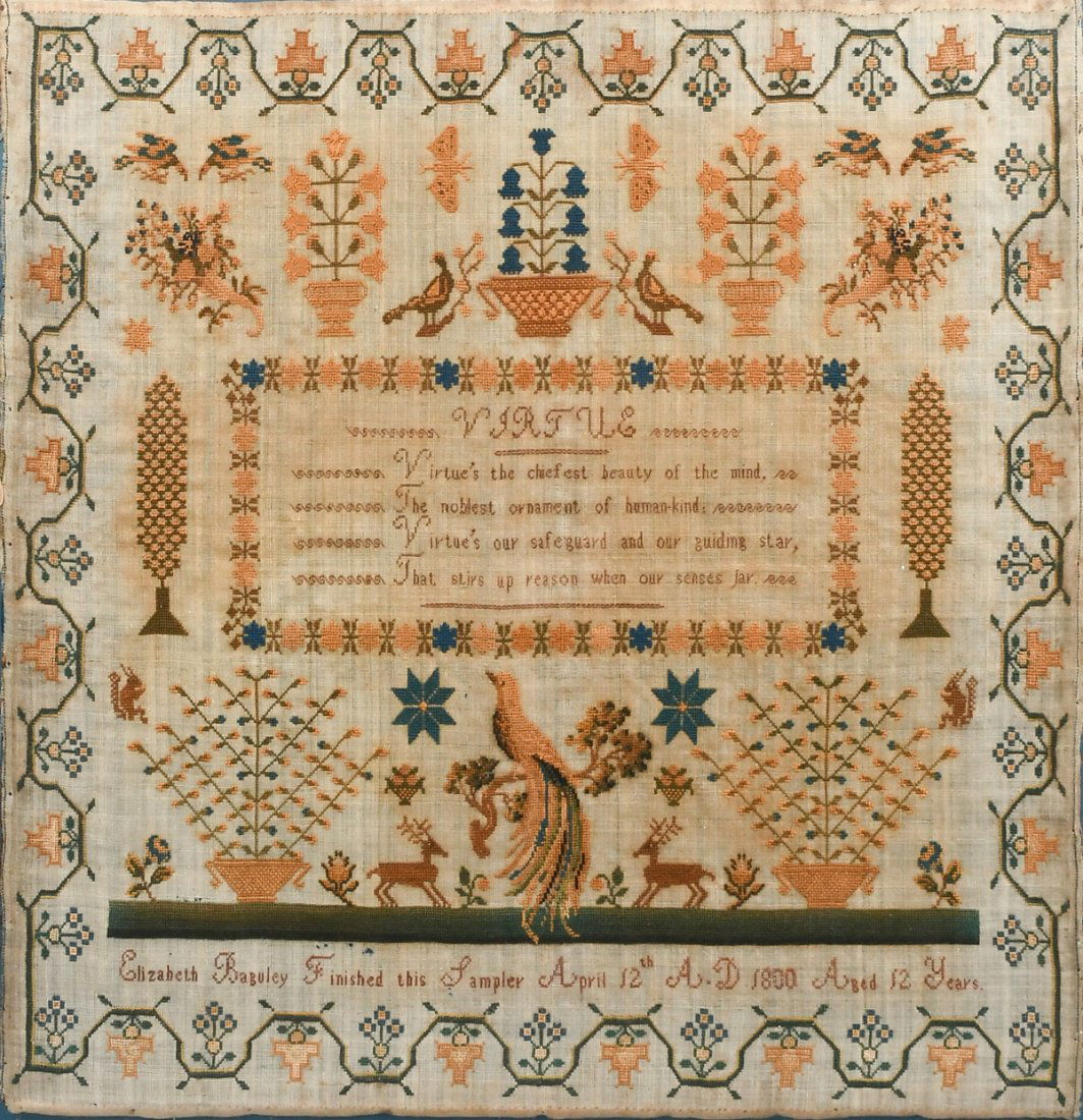 "VIRTUE" SAMPLER BY ELIZABETH BAGULEY APRIL 12TH,  1800 (1 of 4)