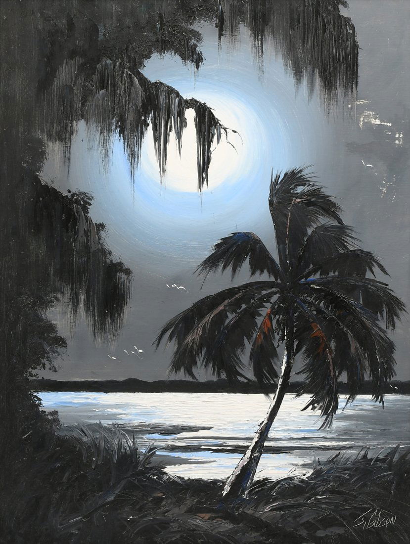 JAMES GIBSON MOONLIT FLORIDA HIGHWAYMEN BEACH PAINTING (1 of 4)
