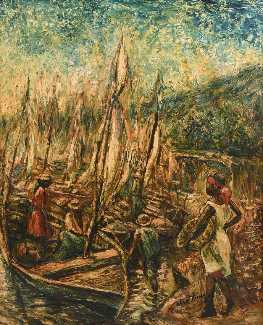 ERNST LOUIZOR HAITIAN DOCKSIDE PAINTING (1 of 4)