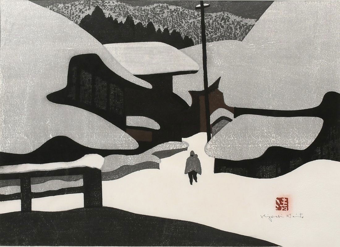 LARGE KIYOSHI SAITO "WINTER IN AIZU" WOODBLOCK (1 of 4)