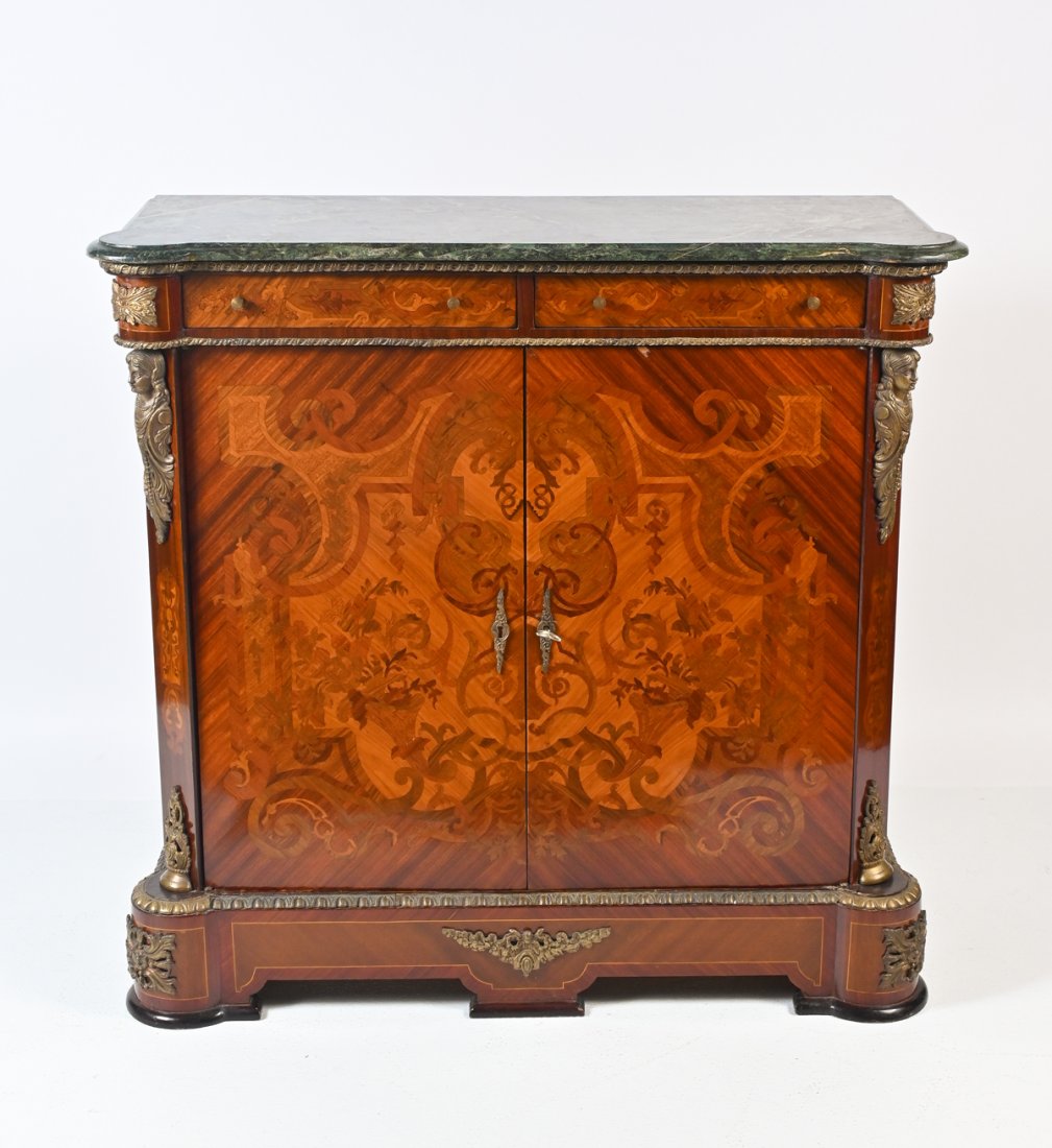 INLAID 2 DRAWER OVER 2 DOOR MARBLE TOP CABINET (1 of 9)