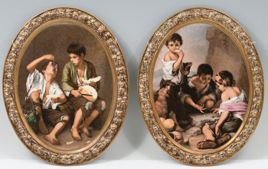 PAIR OF OVAL PORCELAIN PLAQUES OF STREET URCHINS (1 of 5)
