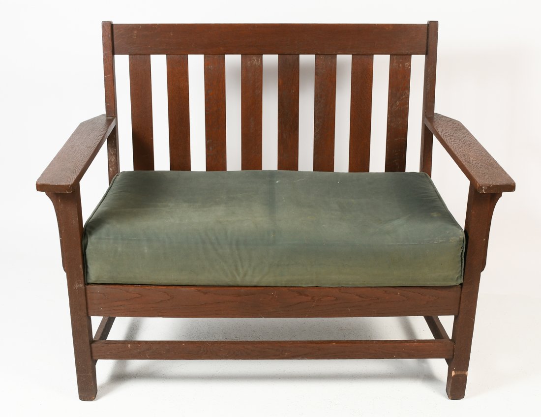 ARTS & CRAFTS QUARTER SAWN OAK SETTEE (1 of 5)