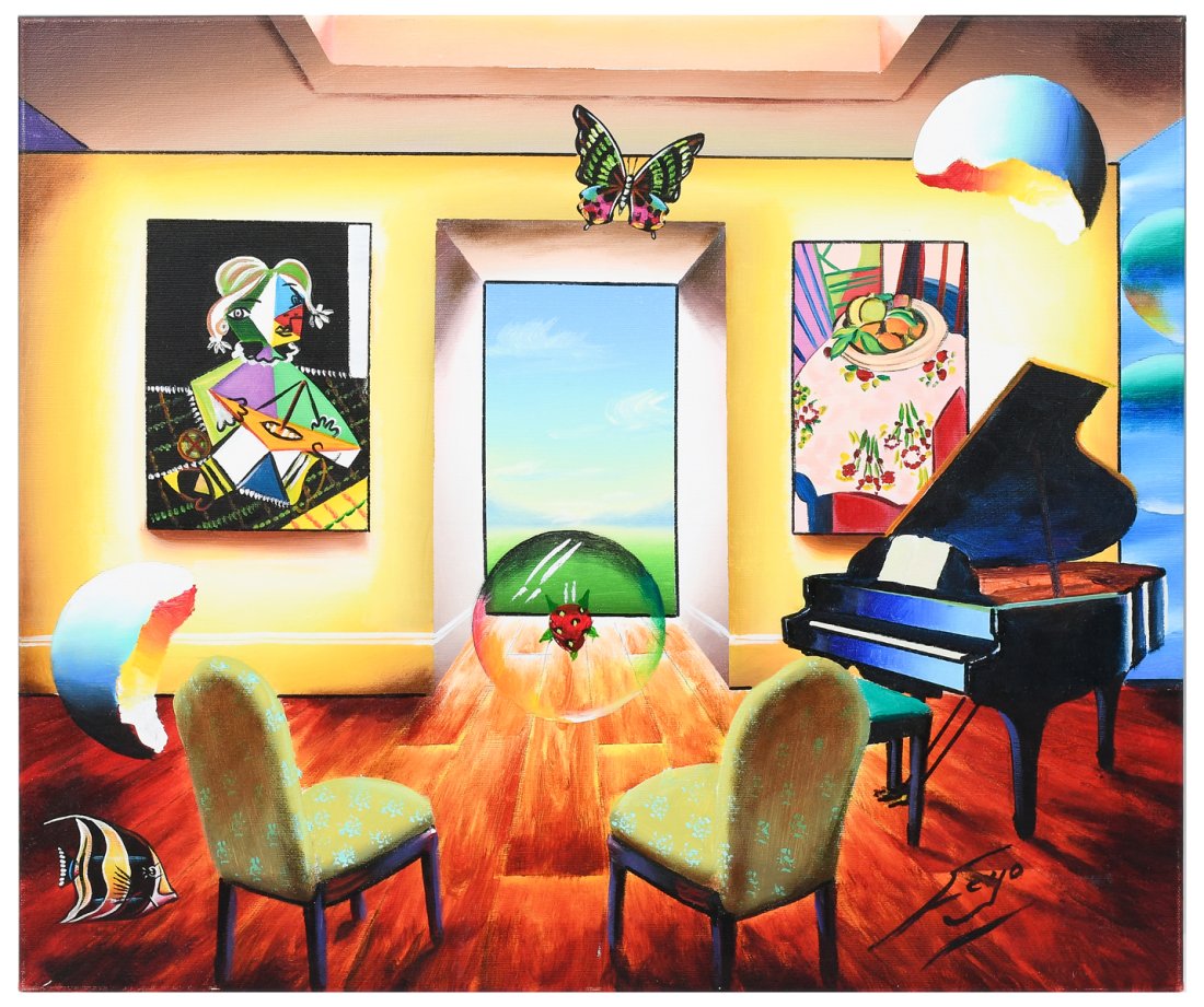 FERJO ORIGINAL PAINTING "WAITING FOR THE MUSIC": FERJO, aka Fernando de Jesus Oliveira, (Brazilian/American, b. 1946): "Waiting for the Music", Oil/Canvas, 20" x 24", signed lower right, unframed.