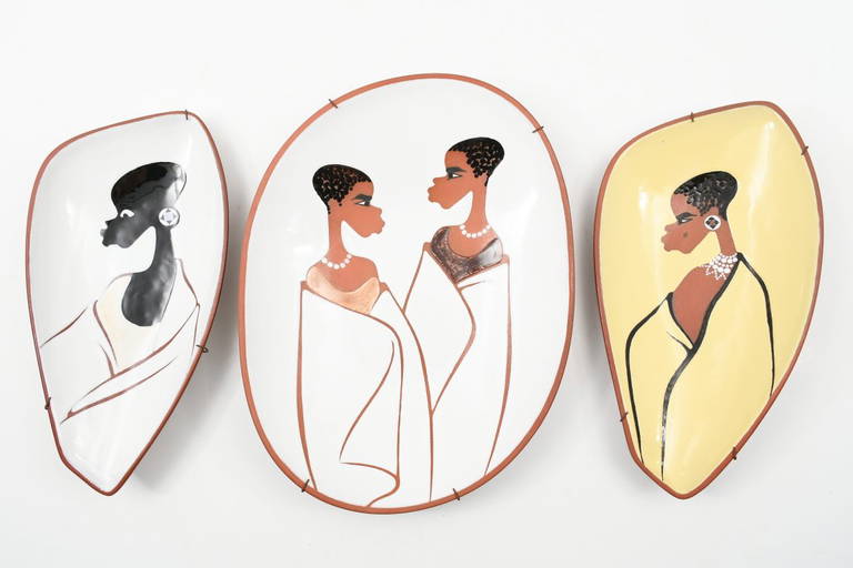 3 MIDCENTURY MODERN AFRICAN MOTIF ART BOWLS (1477) on Mar 19, 2023