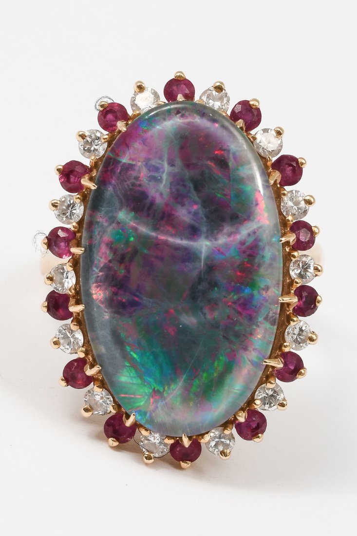 14K YELLOW GOLD , OPAL TRIPLET, RUBY, AND DIAMOND RING (1 of 7)