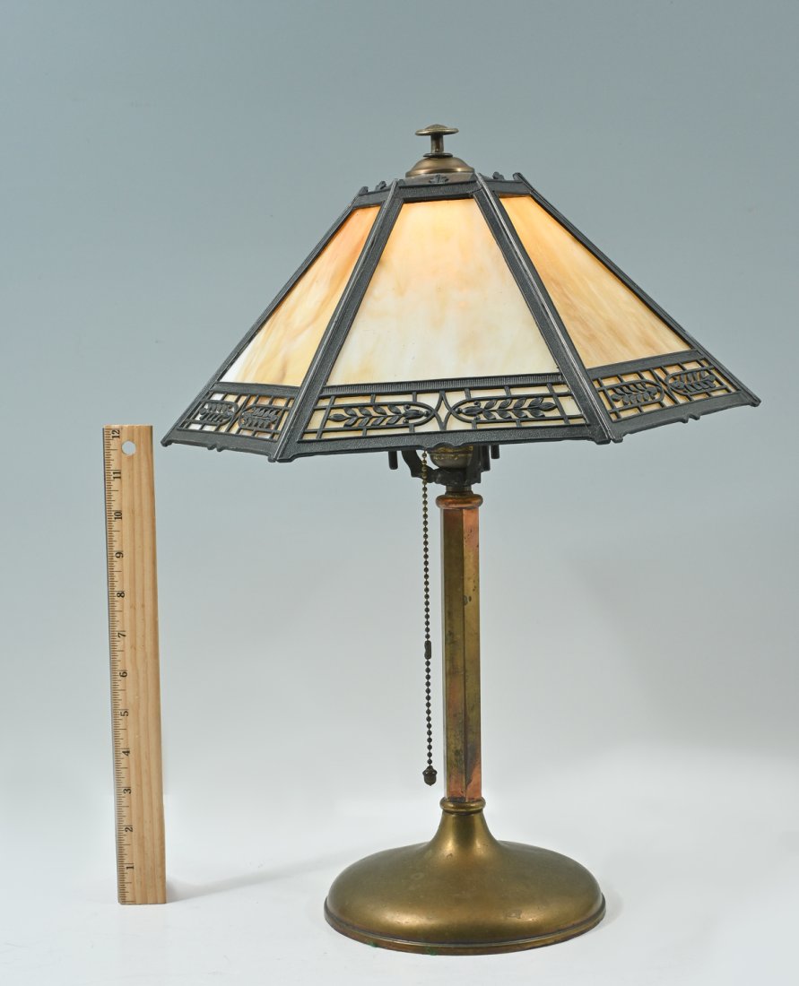 HEXAGONAL 6-PANEL SLAG GLASS LAMP (1 of 5)
