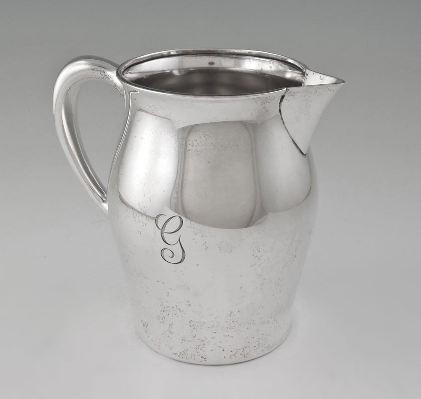 REED & BARTON PAUL REVERE STERLING PITCHER: REED & BARTON PAUL REVERE STERLING PITCHER: Marked on base Reed & Barton Sterling, X754, "aul Revere Reproduction, 6 H.P." Monogrammed G. 6 1/4" h. x 7". Approx. 16.8 troy oz.