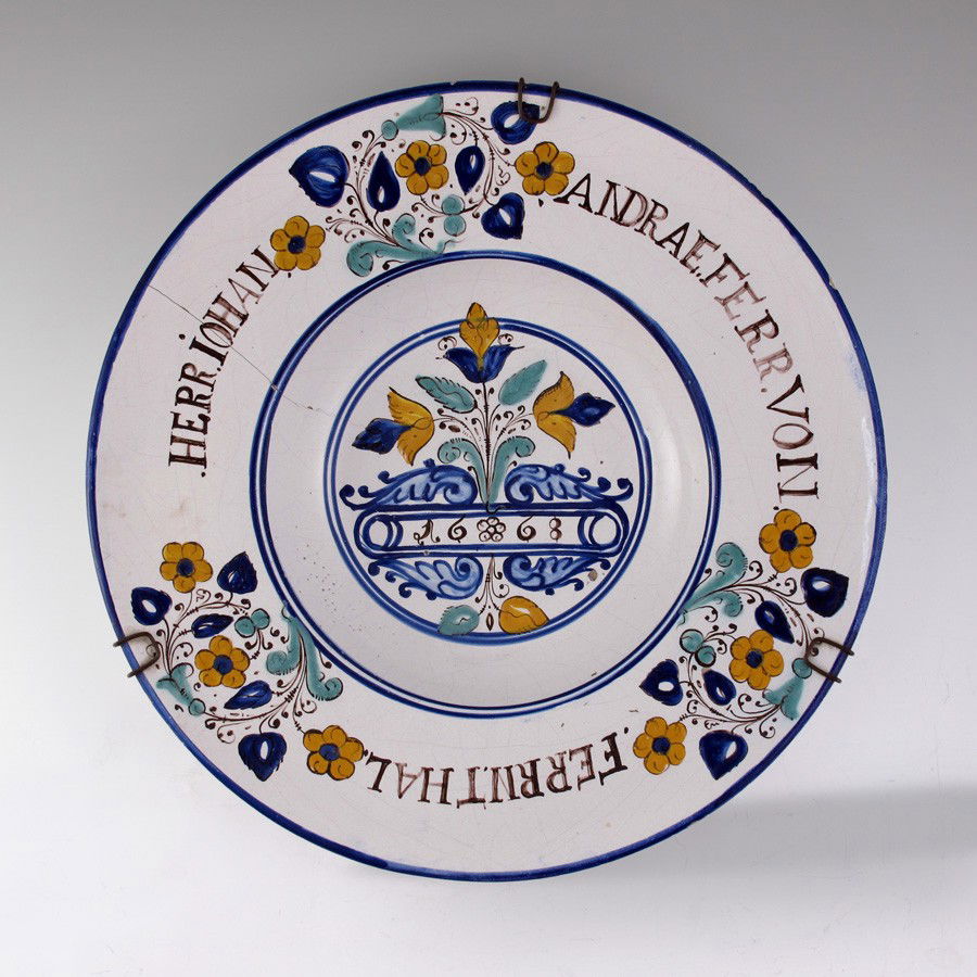 EARLY DUTCH FAIENCE EARTHENWARE BOWL: EARLY DUTCH FAIENCE EARTHENWARE BOWL: 13 1/4" dia. Dated 1668.