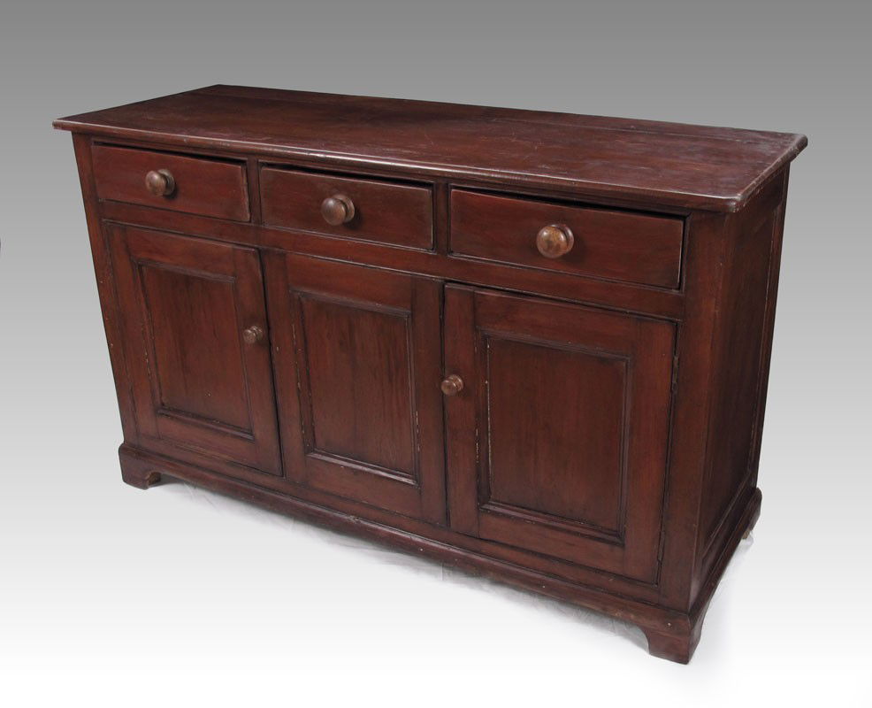 CA. 1840 ENGLISH COUNTRY DRESSER OR HUTCH BASE: CA. 1840 ENGLISH COUNTRY DRESSER OR HUTCH BASE: 3 drawers over 2 doors flanking center fixed panel, beech and mixed woods. 36 1/2"h x 60" x 21" deep.