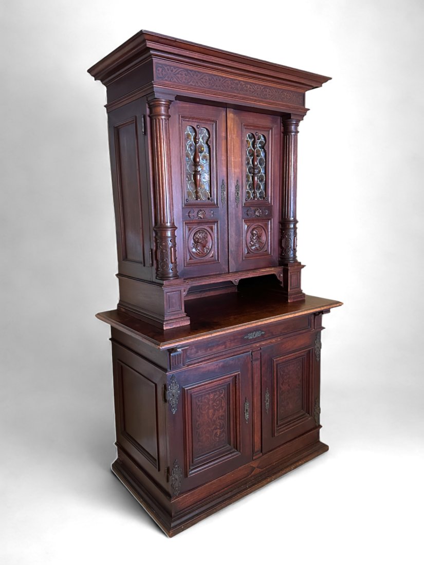 19TH C INLAID FRENCH STEPBACK CUPBOARD (1 of 4)