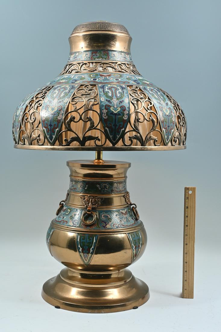 LARGE JAPANESE CHAMPLEVE DOME SHADE LAMP (1 of 7)