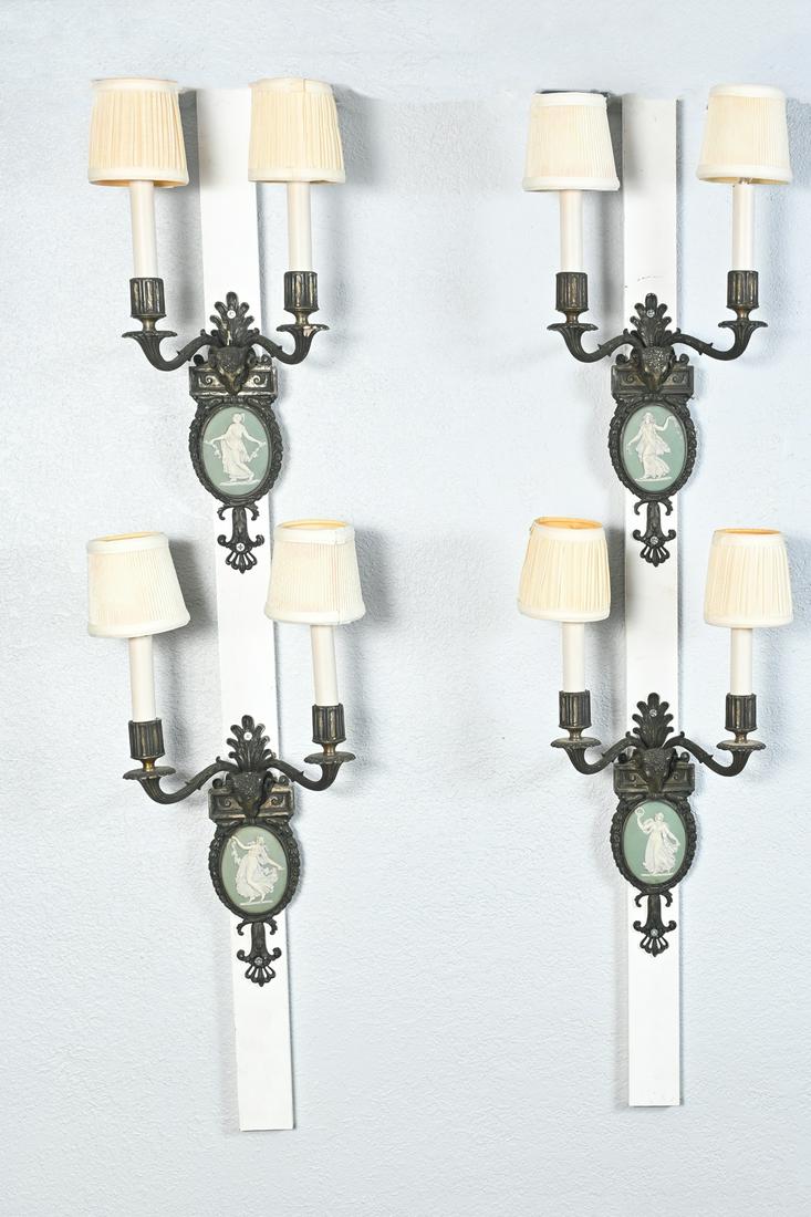 4 NEO-CLASSICAL BRONZE & WEDGWOOD PLAQUE SCONCES (1 of 6)