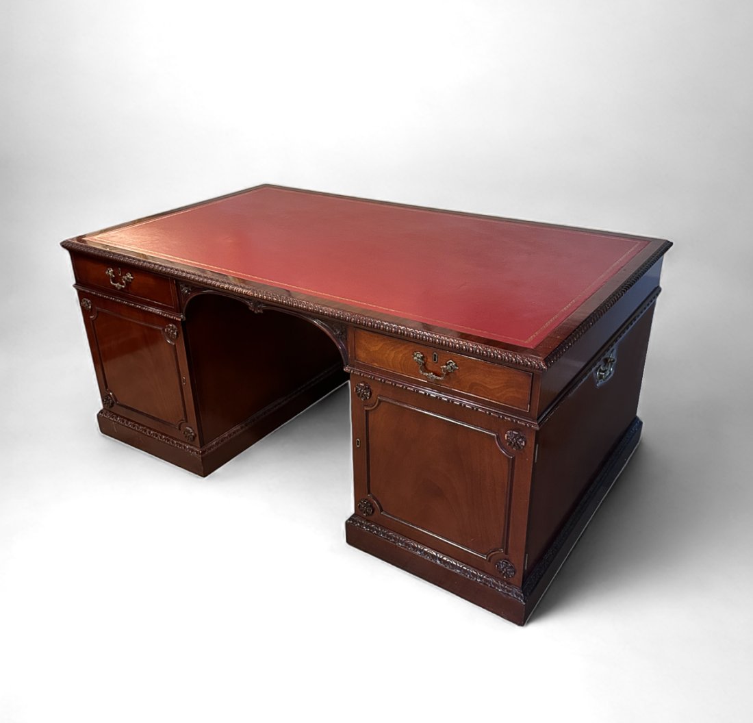 LARGE CARVED LEATHER TOP PARTNER'S DESK (1 of 2)