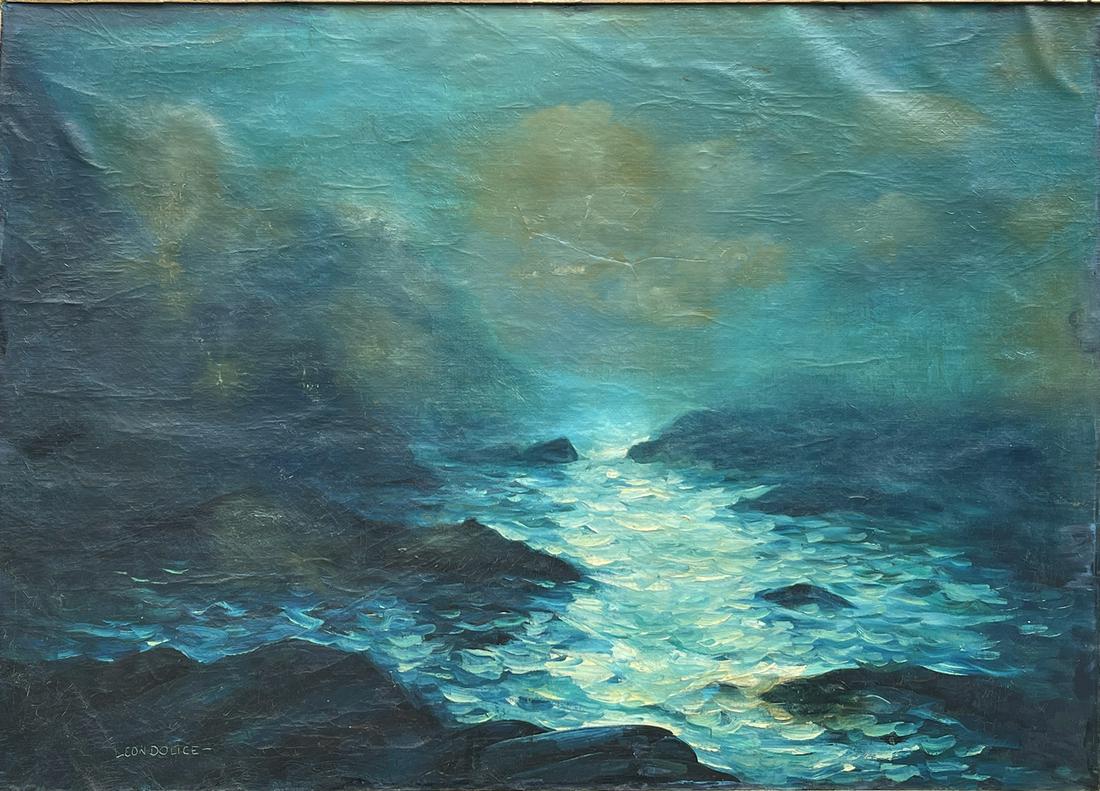 LARGE LEON DOLICE NOCTURNAL OCEAN WITH CRAGGY ROCK (1 of 5)