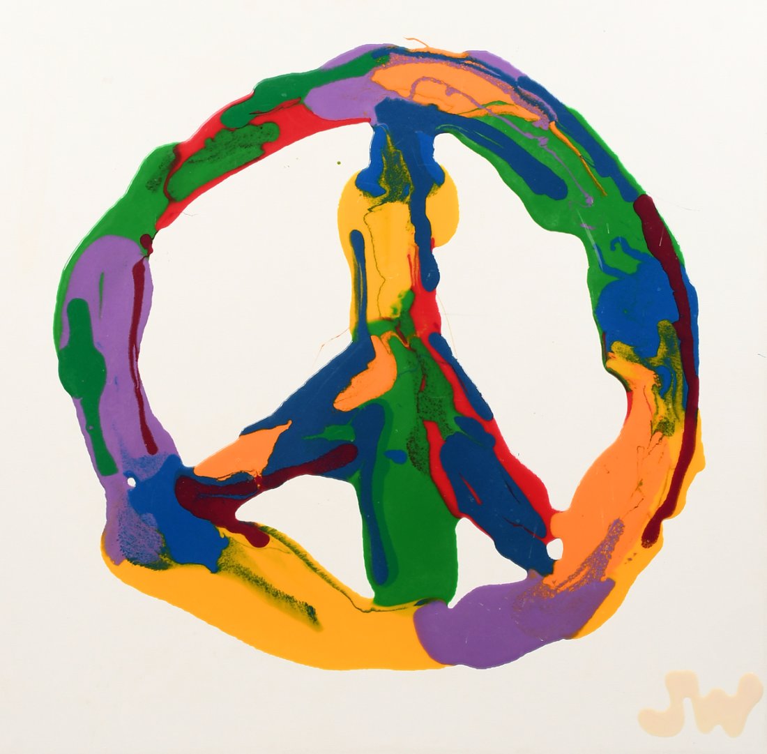 JANE WATEROUS RESIN PAINTING ''PEACE'': WATEROUS, Jane, (Canadian, b. 1959): ''Peace'', Resin Painting, 24'' x 24'', monogrammed lower right, framed, 26.25'' x 26.25''. Gallery label affixed verso with an original price tag of $2400.